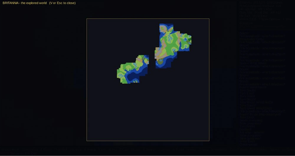 The fog-of-war world map showing the portions of Britannia explored so far