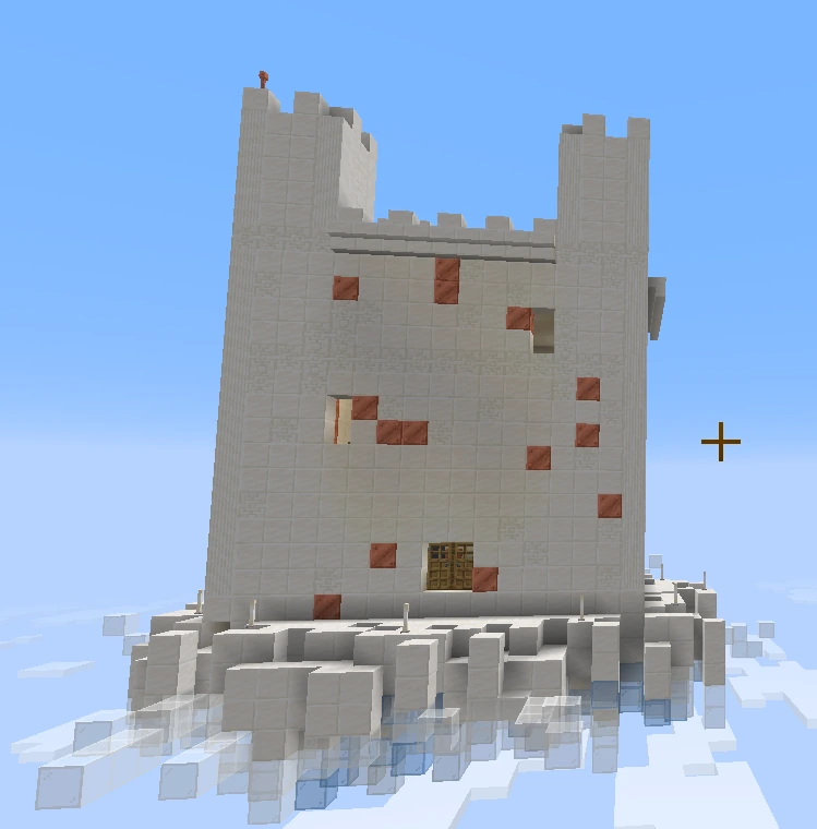 The Storm Giant's quartz castle floating on a jagged base of cloud blocks