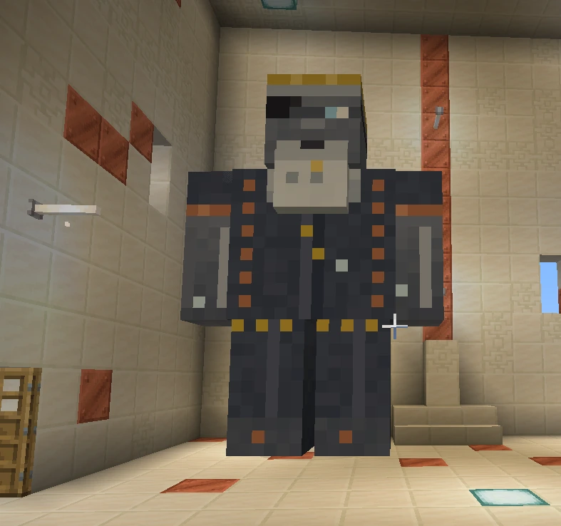 The Storm Giant, a crowned king in a dark gold-trimmed coat, standing inside his quartz hall